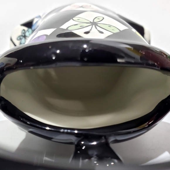 10" Handbag Purse Ceramic Harlaquin Black White Diamin Butterflies MacKensie Art - Picture 8 of 11